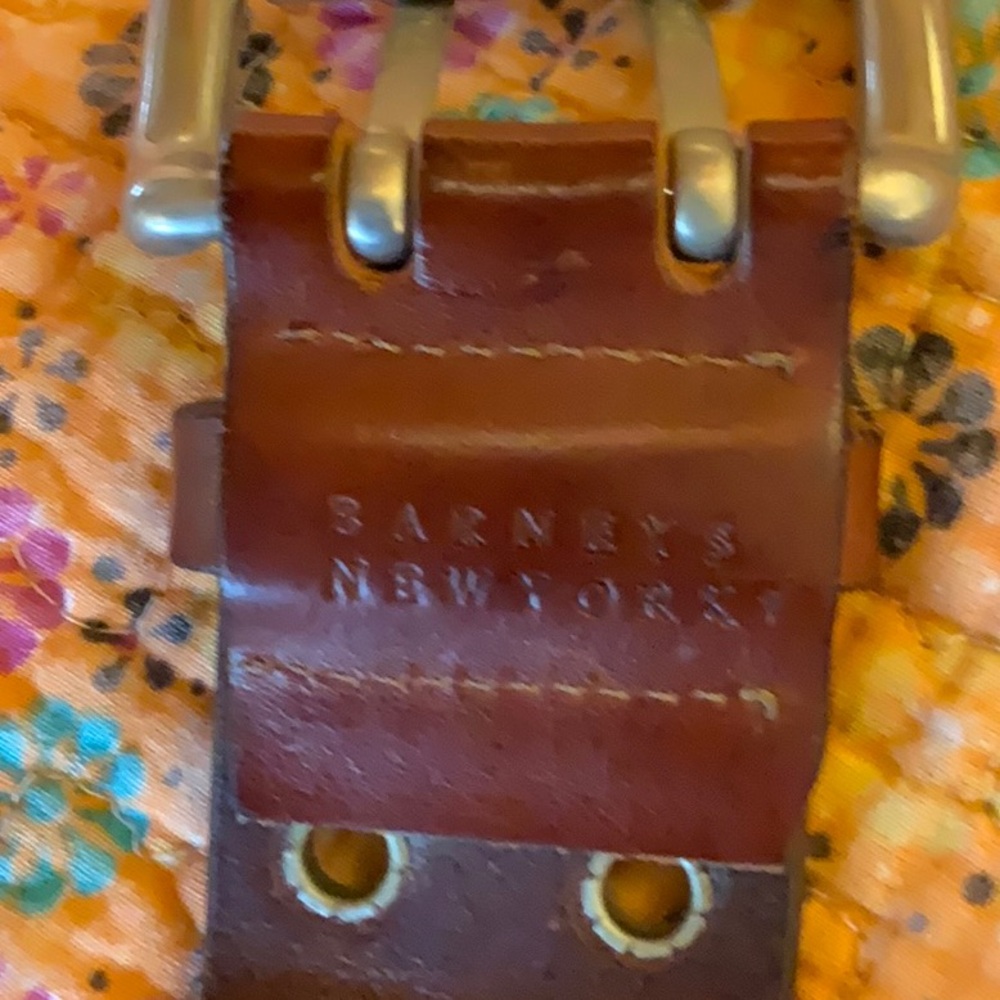 Barneys New York Brown Leather Belt with Red and Silver rhinestone Accents - Picture 2 of 8